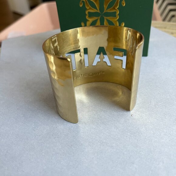 Rustic Cuff Hammered Gold Brass Wide Cuff Bracelet FAITH Cutout EUC aprox 2" - Picture 4 of 4